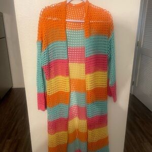 Colorful Crochet Open Cardigan